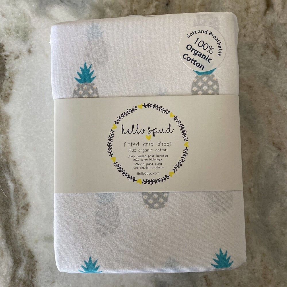 Hello Spud 100%Organic Cotton Fitted Crib Sheet-Universal Fit-Gray Pineapple